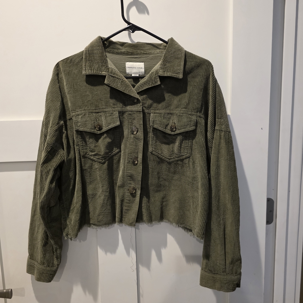 American Eagle Outfitters Corduroy Cropped Raw Hem Jacket Green Size Small